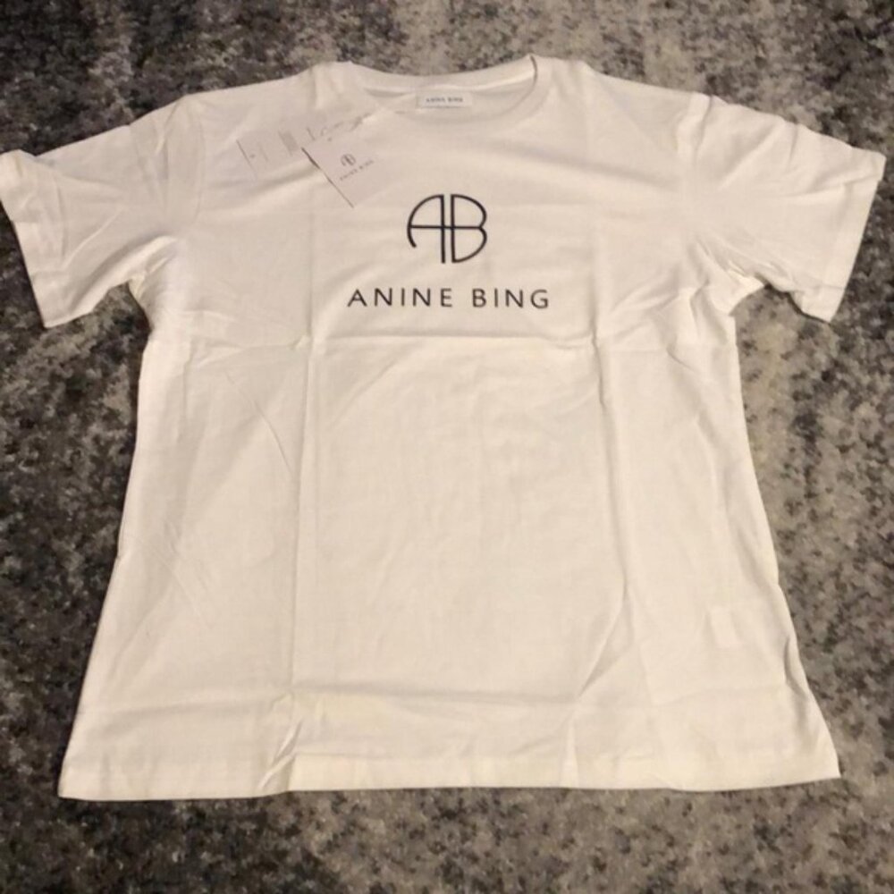 Anine Bing AB Print Logo White T-Shirt Women’s Small, Medium, Large